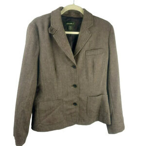 Eddie Bauer Herringbone Blazer Jacket Women 10 Brown Wool Blend Equestrian Work